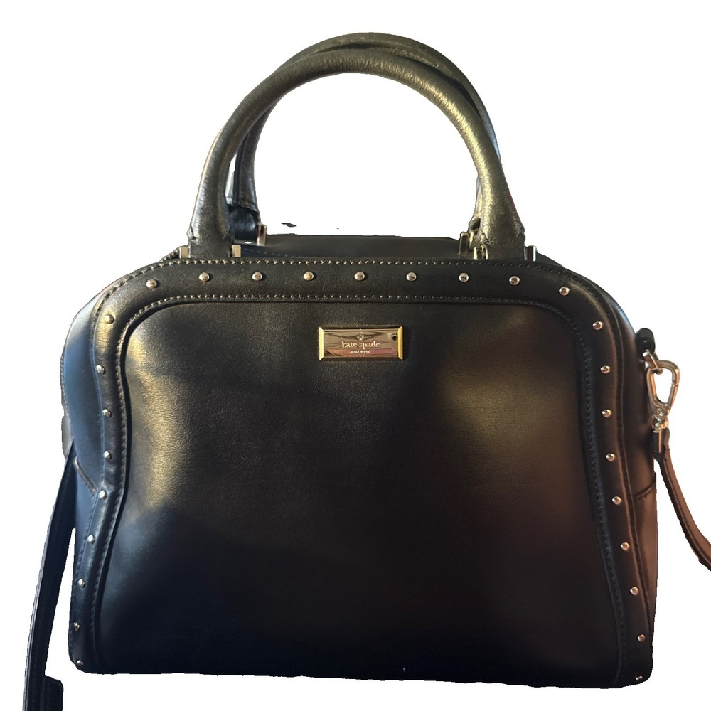Kate Spade Helena Street Rocki Black Leather Studded Satchel Crossbody WKRU3559